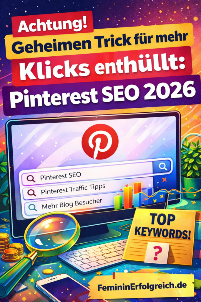 Pinterest SEO 2026 zeigt dir, wie du die richtigen Keywords für Pinterest und Google findest, mehr Klicks auf deinen Blog holst und deine Inhalte gezielt sichtbarer machst.