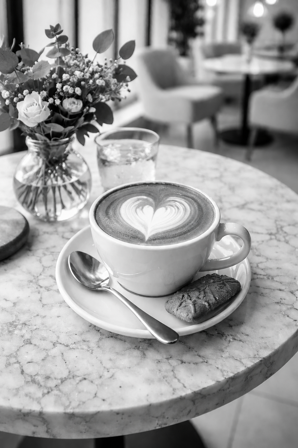 Kaffee und Blumen auf einem Tisch
