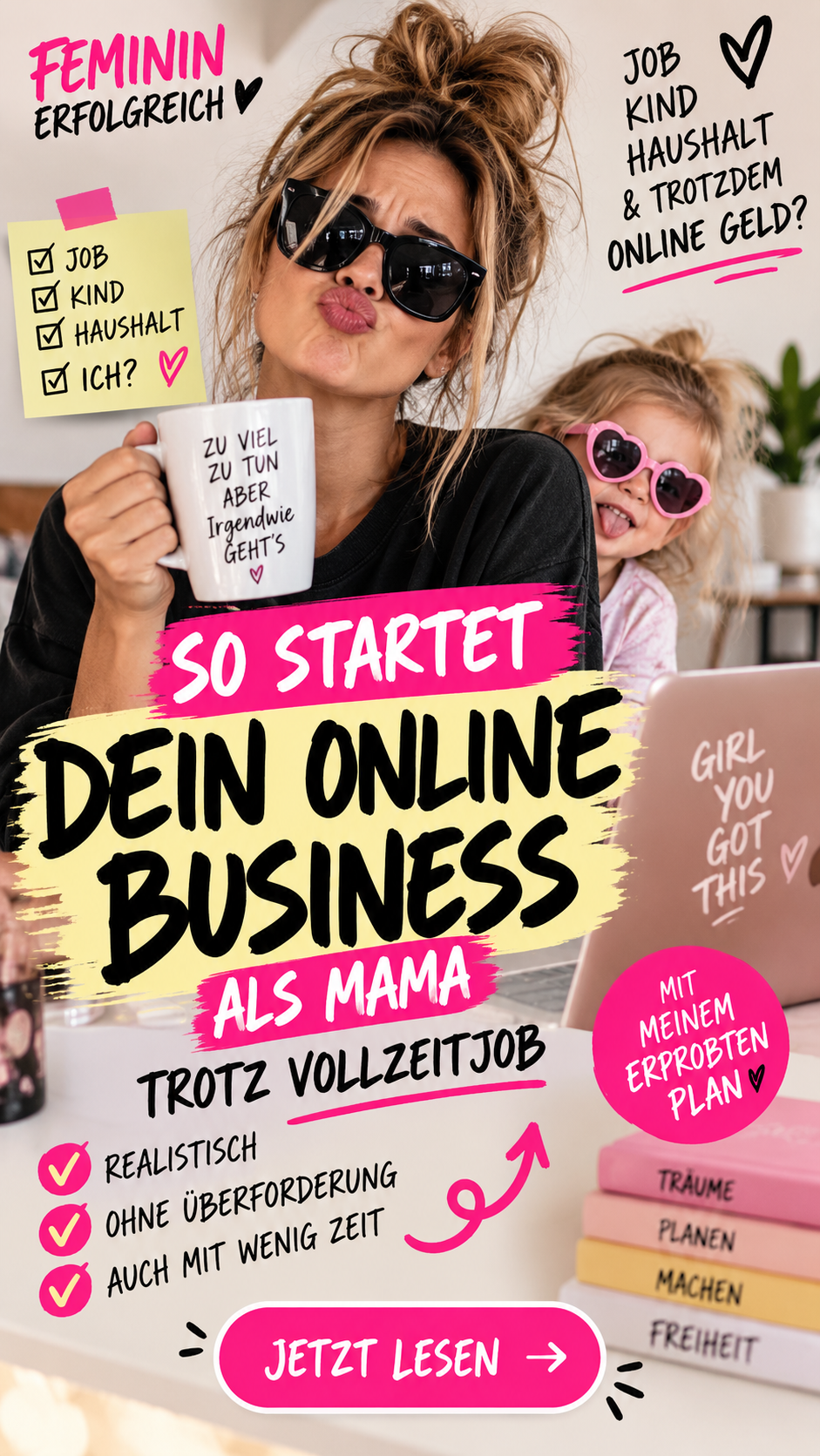Pinterest Pin: Online Business als Mama aufbauen trotz Vollzeitjob